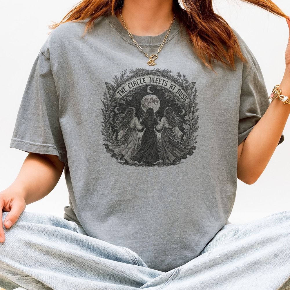 The Circle Meets at Dusk Three Sisters Moon Wreath Tee